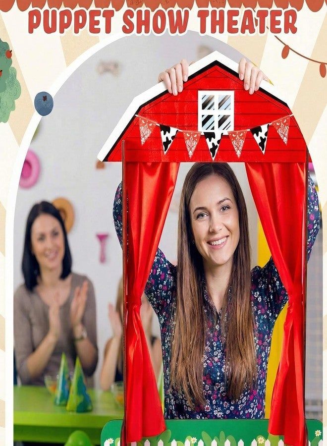 Yuntau Wooden Tabletop Puppet Theater with Curtains, Puppet Show Stage, Imaginative Play Theatre, Inspires Imagination and Creativity, 17.7 x 5.9 x 22.1 Inches(Farm) - Image 3